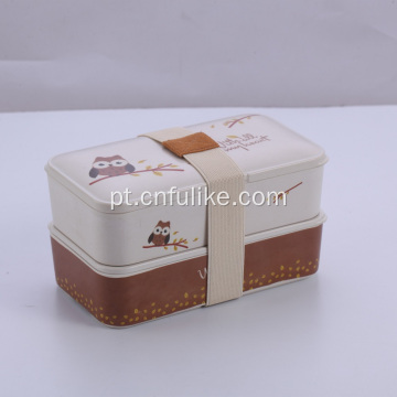 Caixa de recipiente de comida de bambu de padrão de coruja